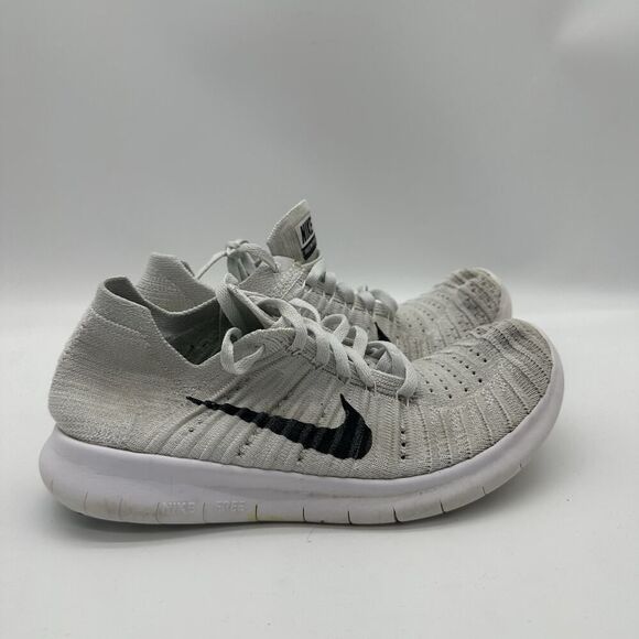 Women Size 7 Nike Free RN Flyknit White Fabric Running Shoes Sneakers 831070-101 - Picture 1 of 9